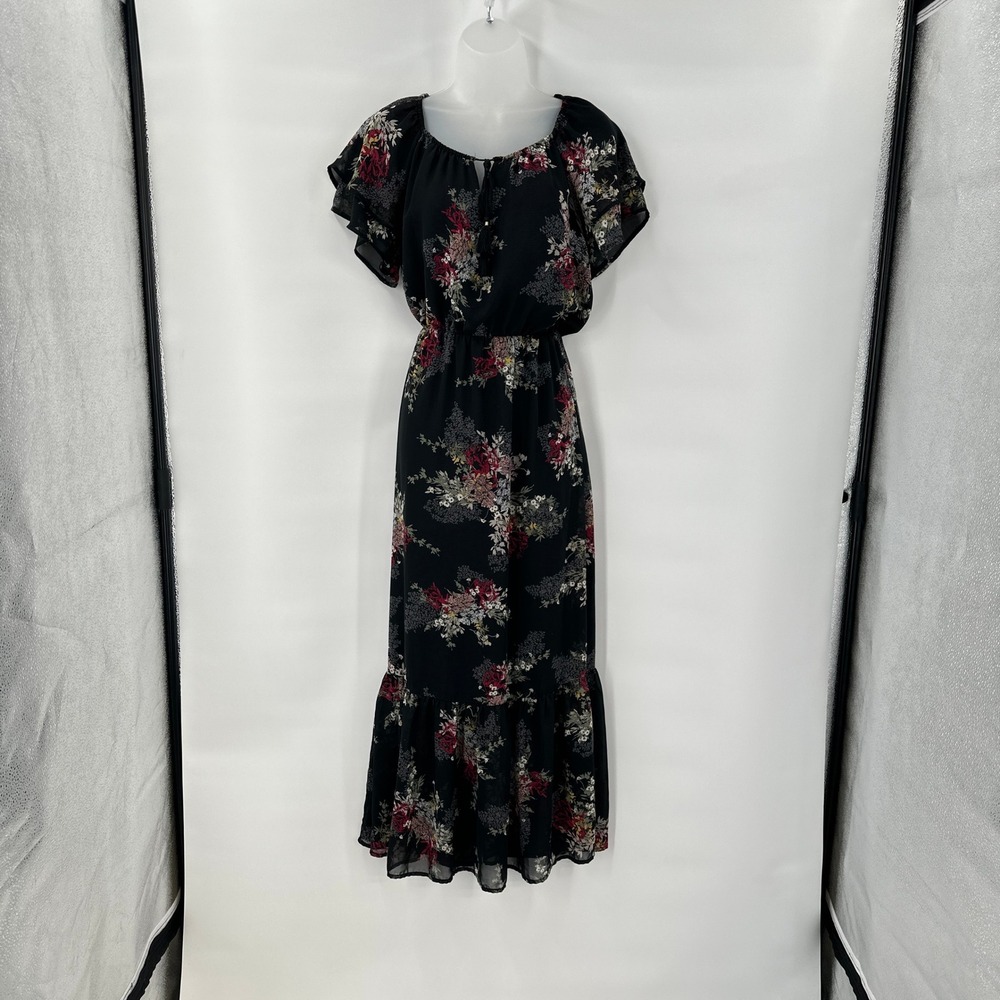 Romantic‎ Gothic Floral Maxi Dress Sheer Chiffon Whimsigoth XS